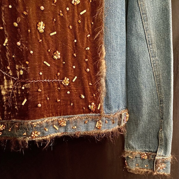Spring Sale 🌼 Mary Frances beaded bejeweled fringe jean jacket snap up M/L - Picture 10 of 13